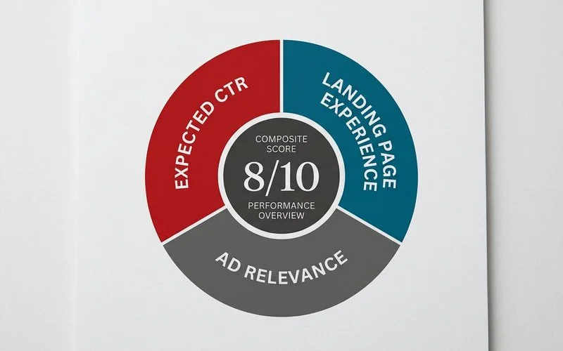 Diagram of Quality Score's three components: expected CTR, ad relevance, landing page experience