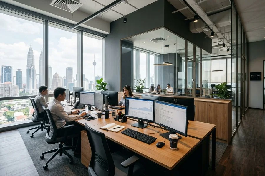 The ADE Marketing workspace at Solaris Dutamas: open plan office with modern workstations